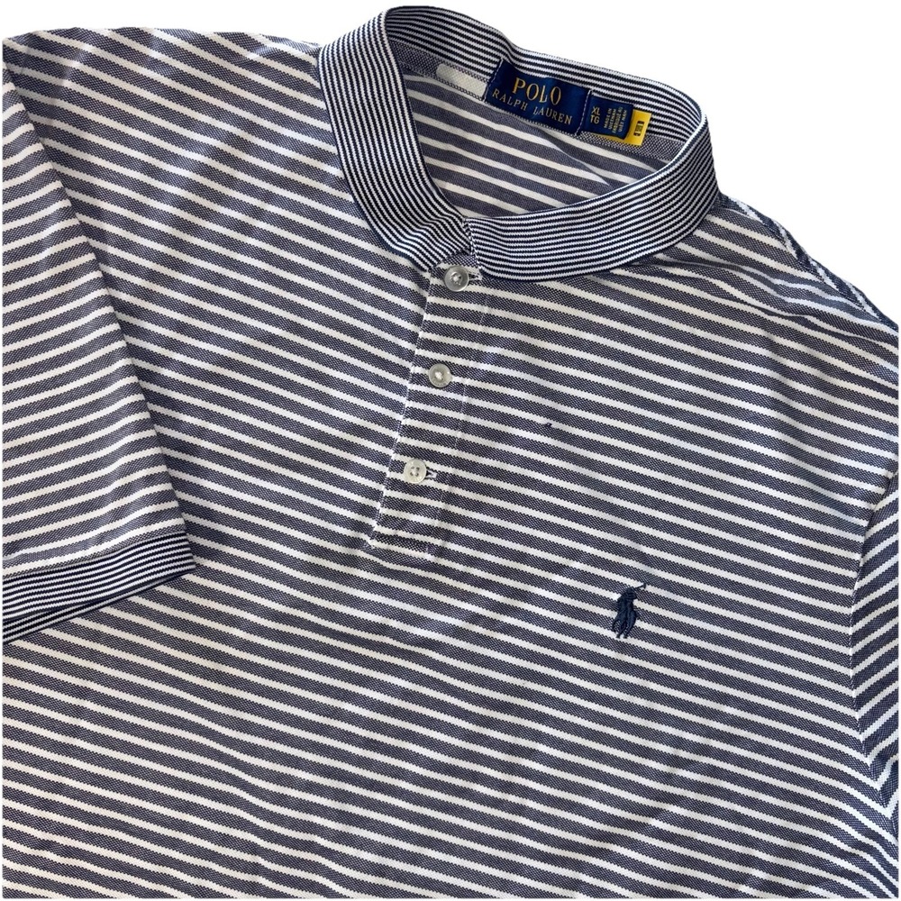 Polo Ralph Lauren Polo Shirt Mens XL blue & White Striped Classic Fit Golf